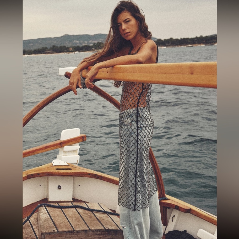 Zara rhinestones mesh beaded dress , cover up